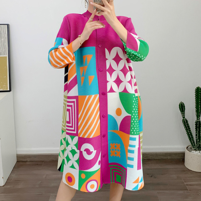 Big-size button-down printed blouse dress is fashionable and stylish. DLZwtq193