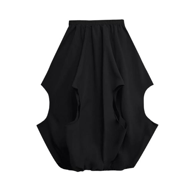 High Elastic Waist Black Hollow Out Shaped Bud A-line Half-body Skirt Women Fashion Tide New Spring Autumn DLZbsq6501
