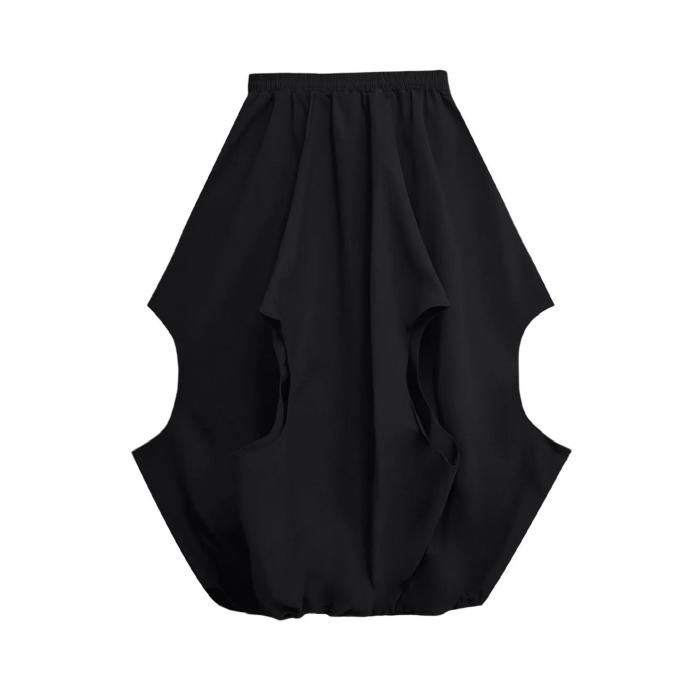 High Elastic Waist Black Hollow Out Shaped Bud A-line Half-body Skirt Women Fashion Tide New Spring Autumn DLZbsq6501