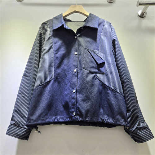 Retro denim patchwork color-blocked shirt  DLZcs93060