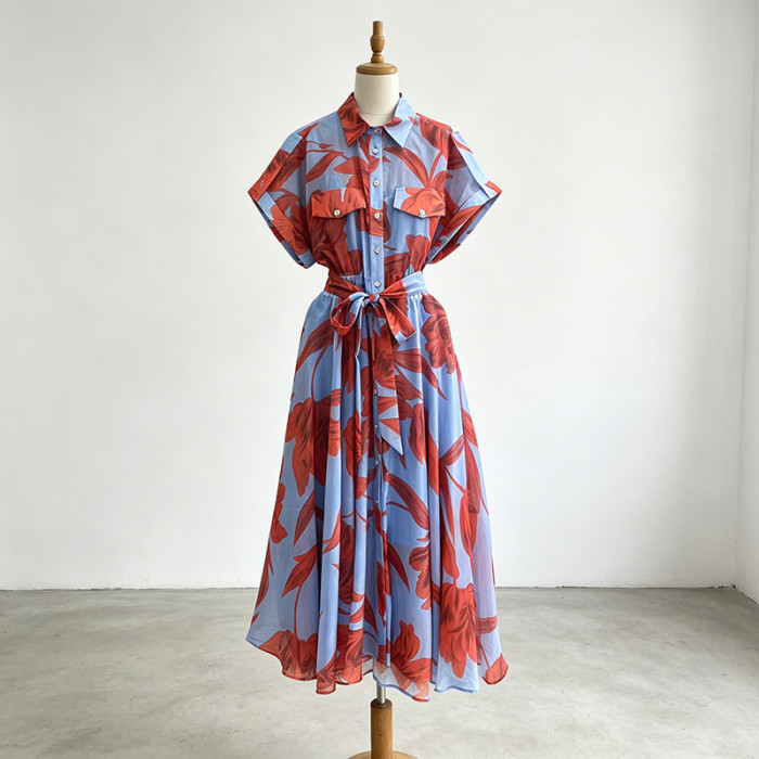 New style elegant casual collarless tie-waist long dress  DLZcq1406