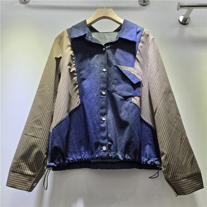 Retro denim patchwork color-blocked shirt  DLZcs93060