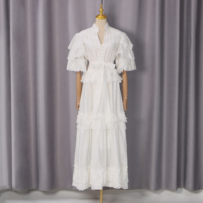 New V-neck lace-edged mid-length strapless dress with a fitted waist design  DLZxd1420
