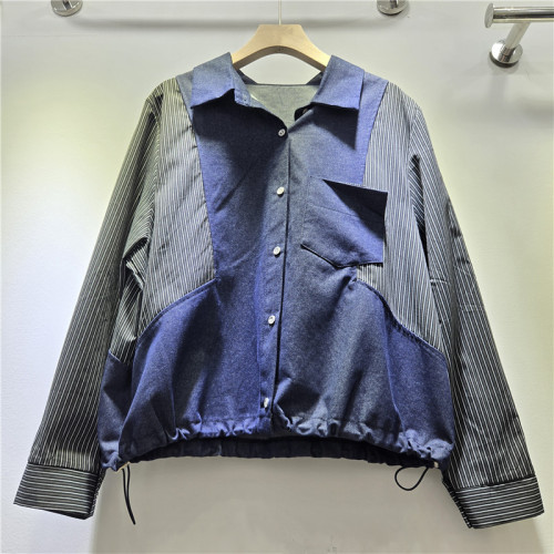 Retro denim patchwork color-blocked shirt  DLZcs93060