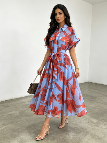 New style elegant casual collarless tie-waist long dress  DLZcq1406