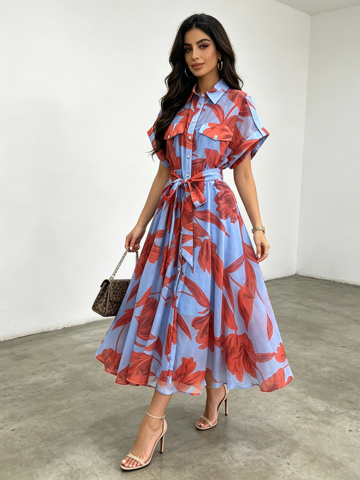 New style elegant casual collarless tie-waist long dress  DLZcq1406