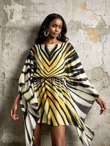 New season one-shoulder batwing sleeve fashion striped short skirt DLZlyq6109