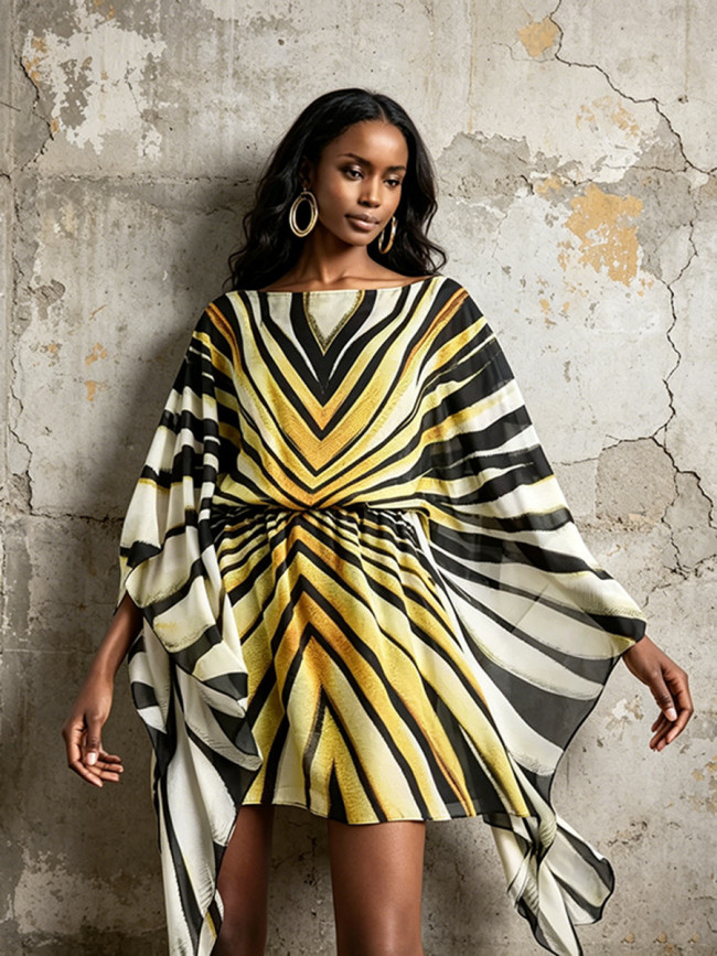 New season one-shoulder batwing sleeve fashion striped short skirt DLZlyq6109