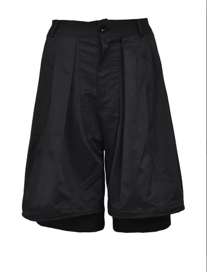  High Waist Black Pleated Shaped Knee Length Pants New Loose Fit Trousers Women Fashion Tide Spring Summer  1DF9708