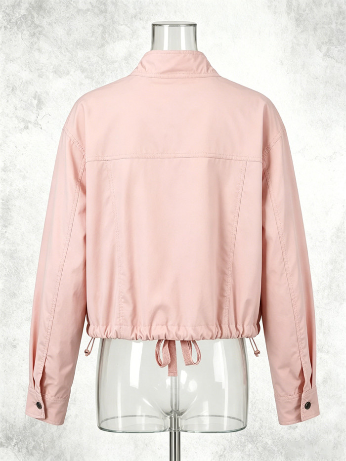New style buttoned long-sleeved windproof jacket with stand-up collar and large pocket DLZwt61011