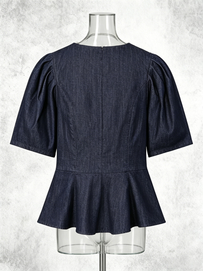 New V-neck buttoned decorative short-sleeved frilled top  DLZsy061017