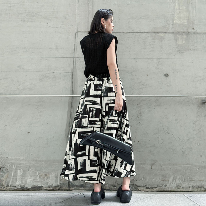 High Elastic Waist Pattern Printed Wide Leg Casual Pants New Trousers Women Fashion Tide Spring Autumn   DLZbsq6101