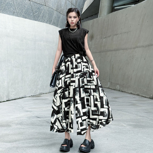High Elastic Waist Pattern Printed Wide Leg Casual Pants New Trousers Women Fashion Tide Spring Autumn   DLZbsq6101