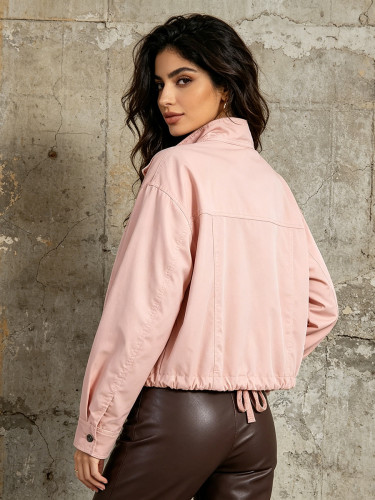 New style buttoned long-sleeved windproof jacket with stand-up collar and large pocket DLZwt61011