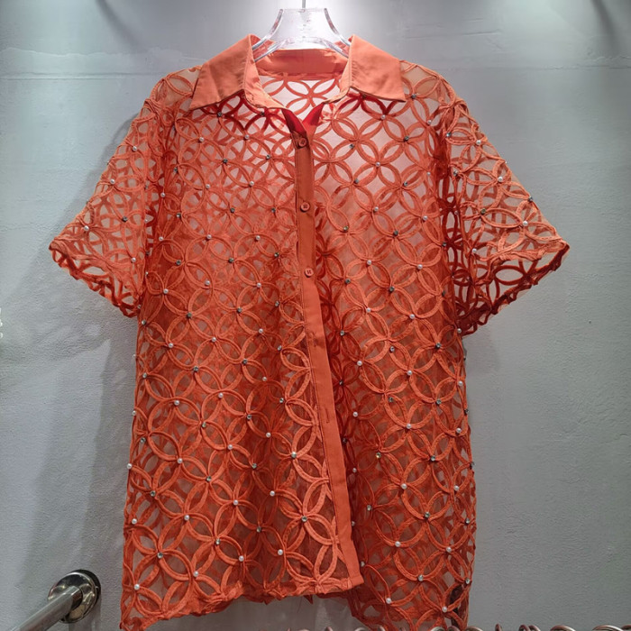 New style beaded open mesh short-sleeved shirt  DLZcs611460
