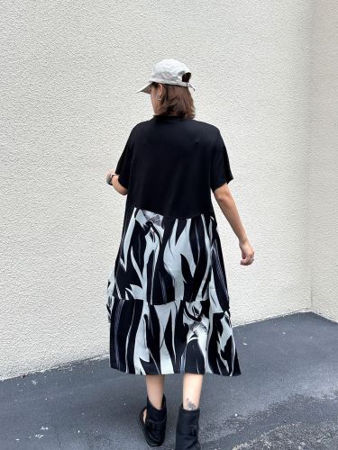  New design, stylishly combined ink painting style faux two-piece dress   DLZlyq61101