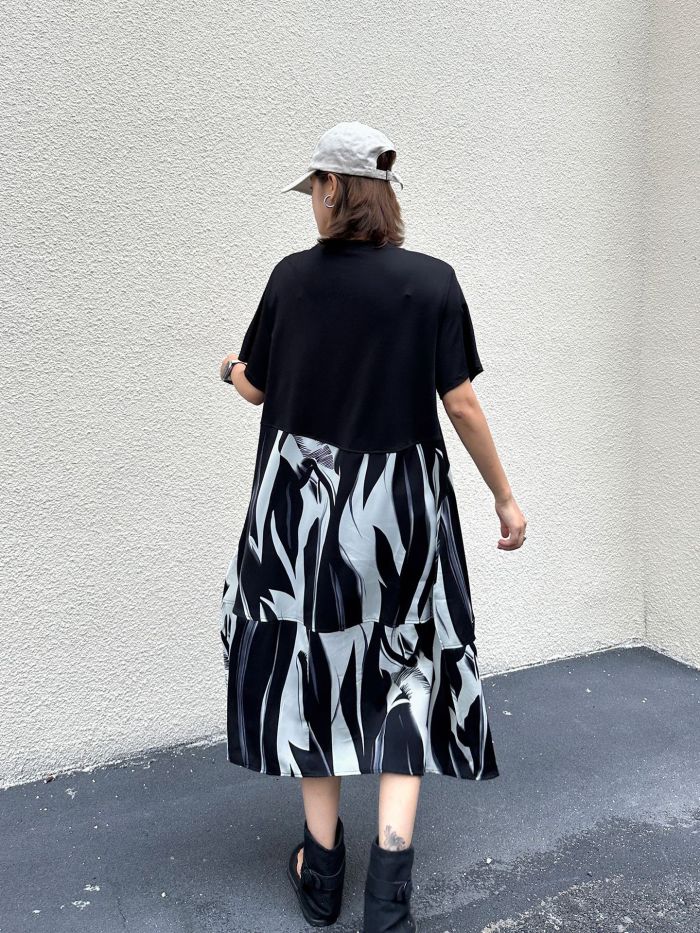  New design, stylishly combined ink painting style faux two-piece dress   DLZlyq61101