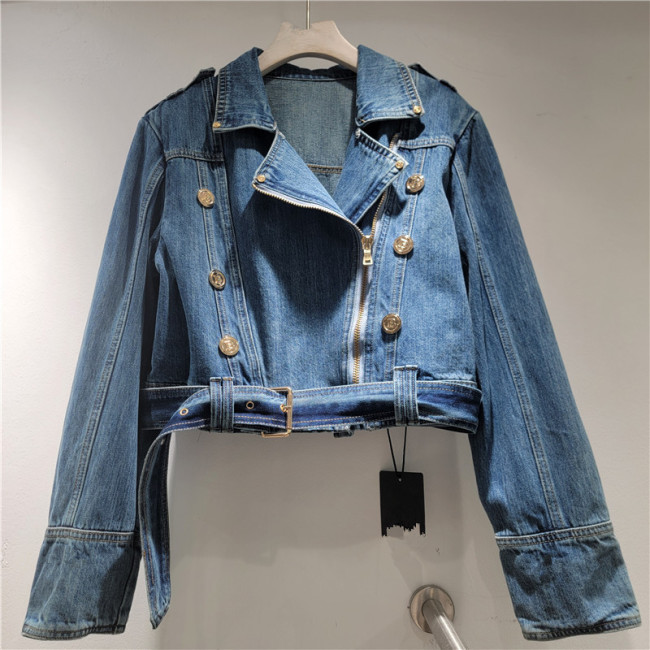 New style slanted zipper gold-button waist-hugging jacket  DLZjk6110