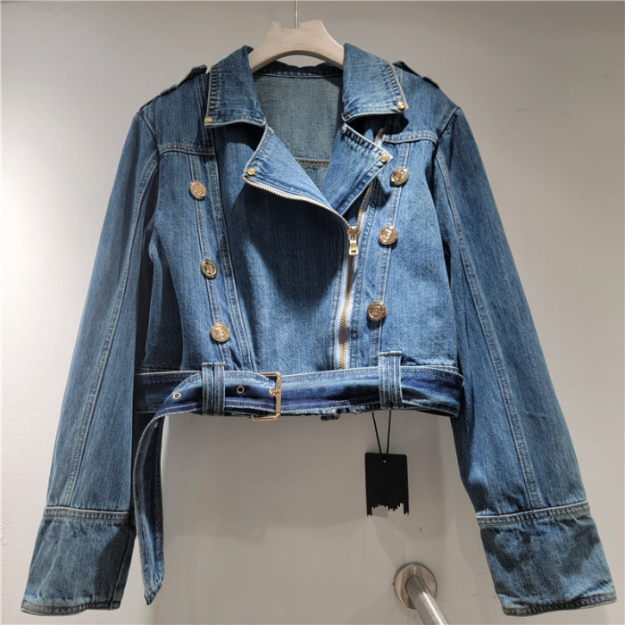 New style slanted zipper gold-button waist-hugging jacket  DLZjk6110