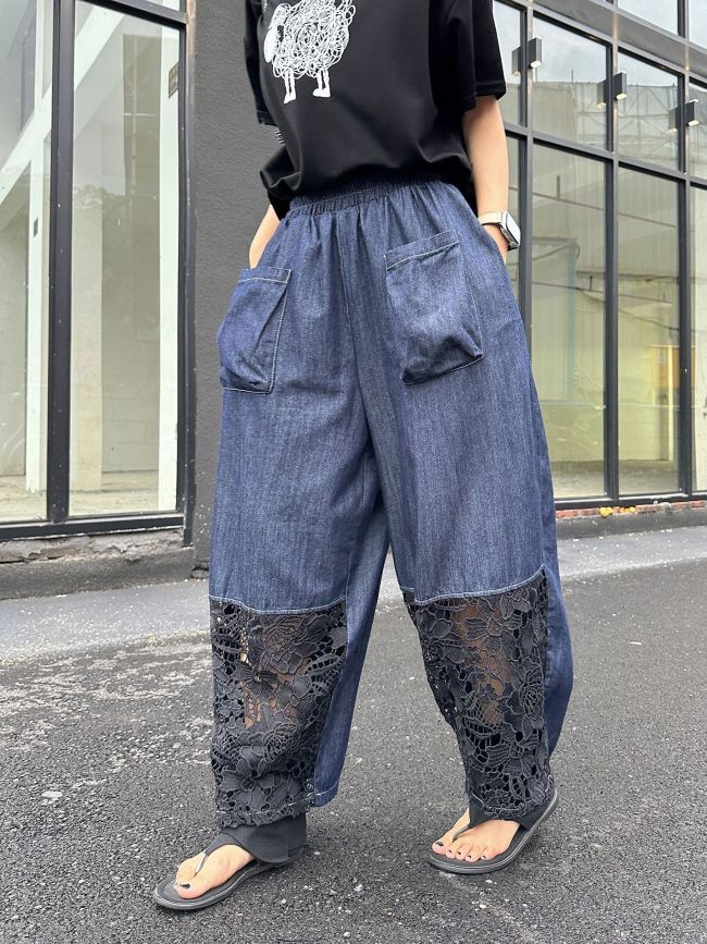 New lace-embroidered denim harem pants  DLZkz6110