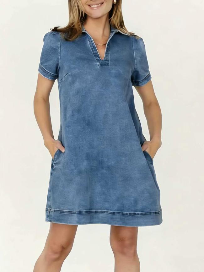 New short-sleeved denim dress DLZnzq61105