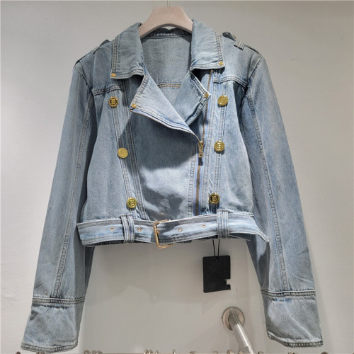 New style slanted zipper gold-button waist-hugging jacket  DLZjk6110
