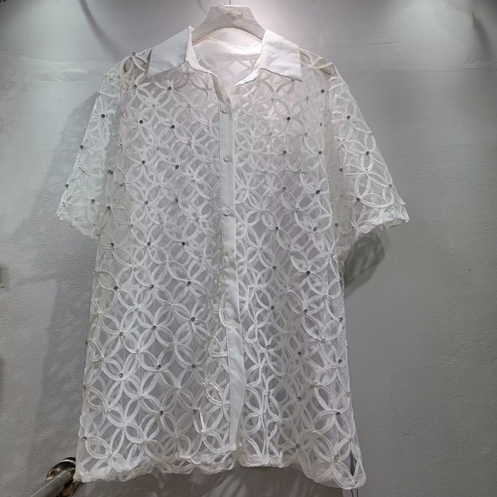 New style beaded open mesh short-sleeved shirt  DLZcs611460