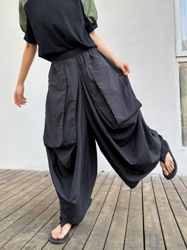 New wide-pocket loose nine-inch casual pants 