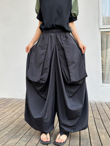 New wide-pocket loose nine-inch casual pants 