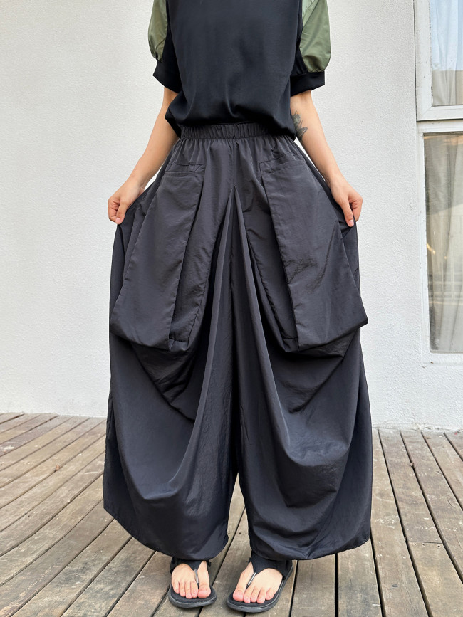 New wide-pocket loose nine-inch casual pants 