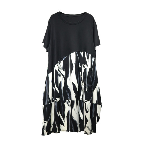  New design, stylishly combined ink painting style faux two-piece dress   DLZlyq61101