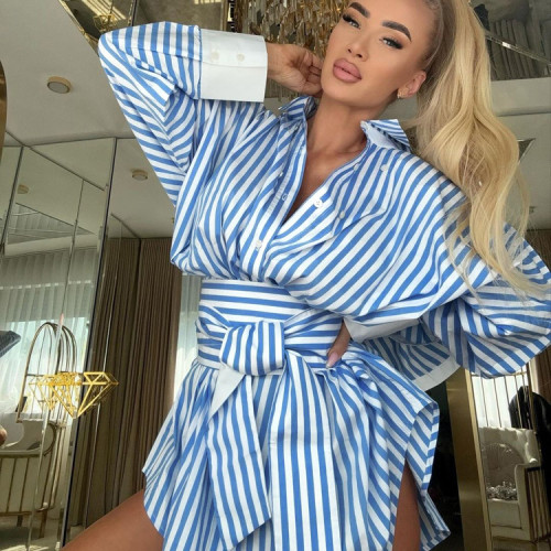 New striped long-sleeved dress   DLZcs61205