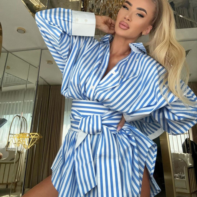 New striped long-sleeved dress   DLZcs61205