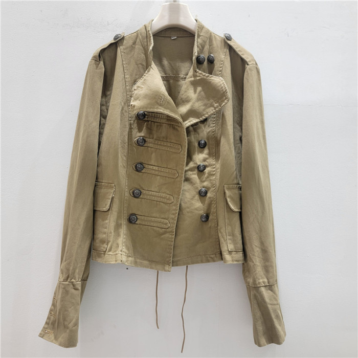 New khaki double-breasted fitted jacket with lapels DLZwt61104