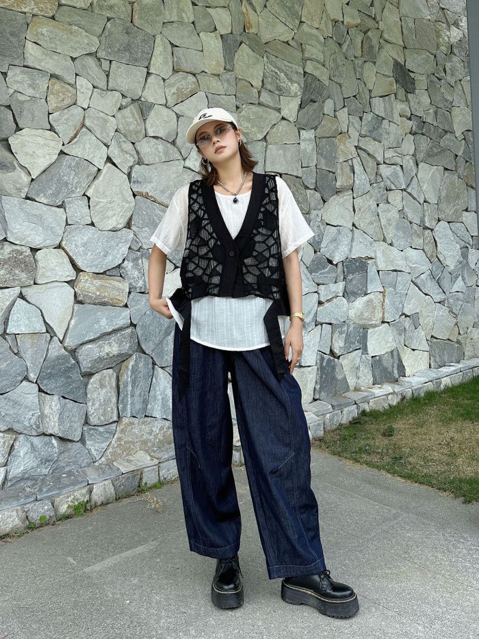 High Elastic Waist Blue Denim Thin Topstitched Wide Leg Jeans Pants New Trousers Women Fashion Spring Autumn  DLZkz061117