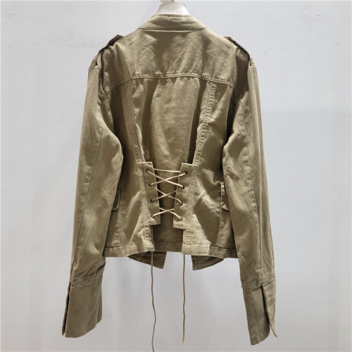 New khaki double-breasted fitted jacket with lapels DLZwt61104