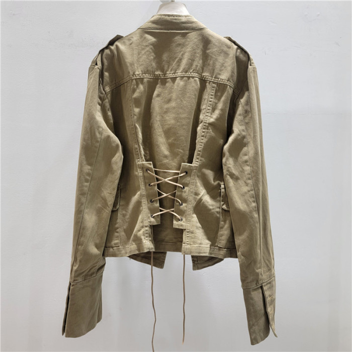 New khaki double-breasted fitted jacket with lapels DLZwt61104
