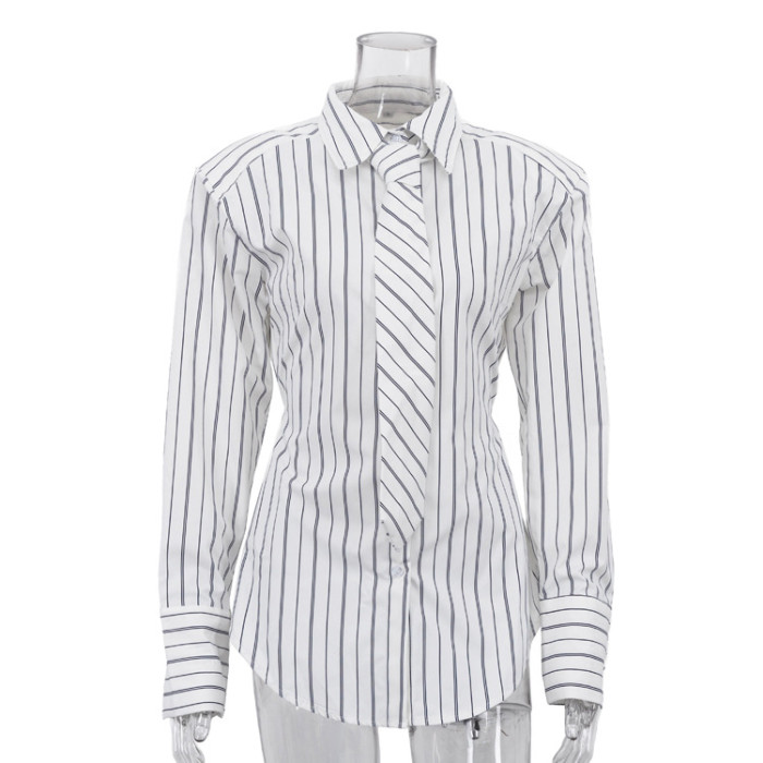  New Button-down Long-Sleeved Collared Shirt with Tie Liner Top  DLZcs133700