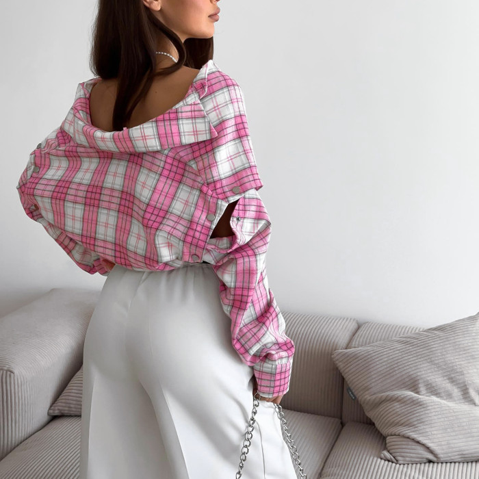 New pink checkered shirt   DLZcs613803