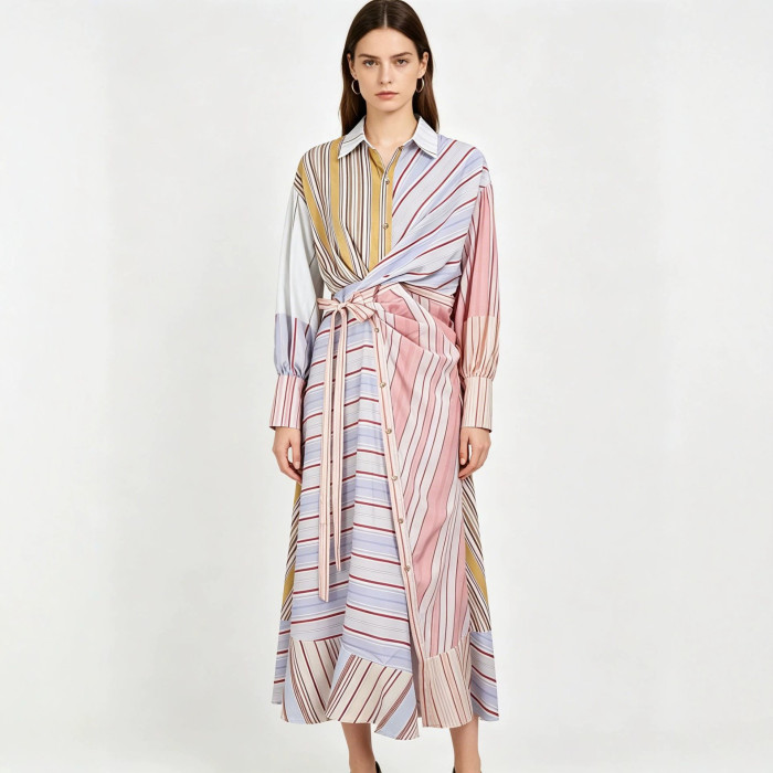 New color-matched striped shirt dress 22D576811