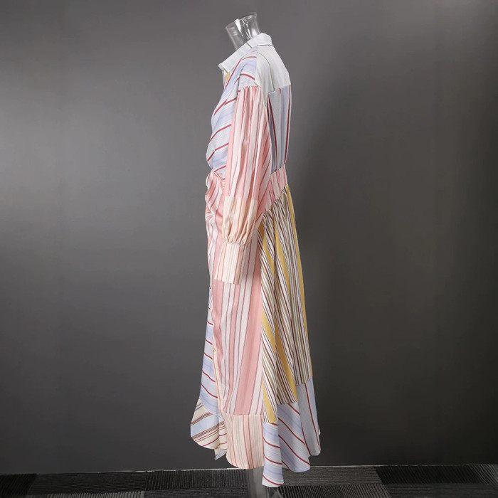 New color-matched striped shirt dress 22D576811