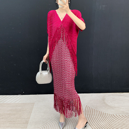 New V-neck fringed long-sleeved pullover with fringed contrasting color design DLZcq6150