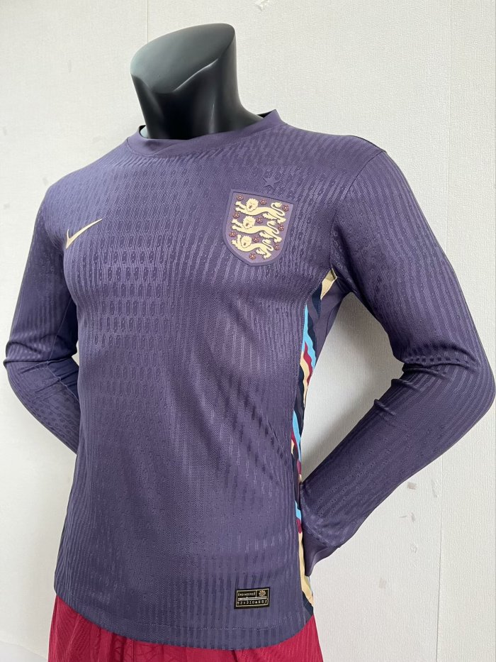 England Euro 2024  Away Player Version Long Sleeve Jersey