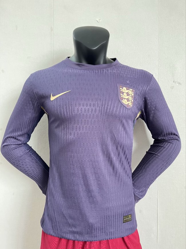 England Euro 2024 Away Player Version Long Sleeve Jersey