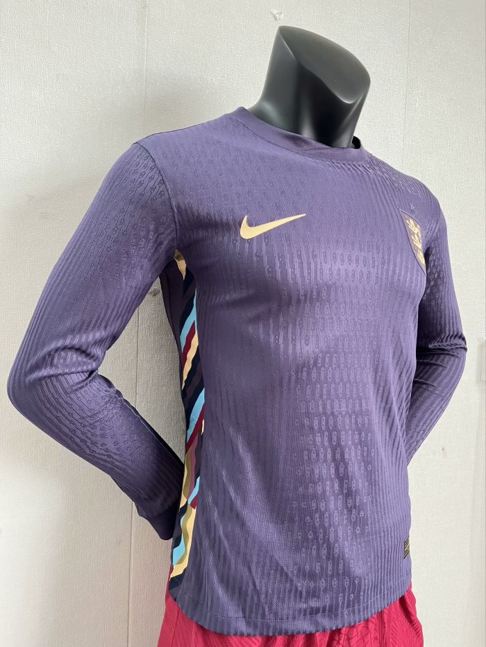 England Euro 2024  Away Player Version Long Sleeve Jersey