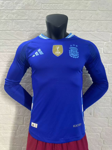 Argentina 2024 Copa America  Home Player Version Long Sleeve Jersey With FIFA World Cup badge