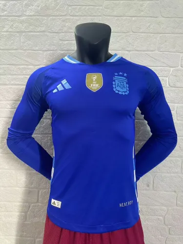 Argentina 2024 Copa America  Home Player Version Long Sleeve Jersey With FIFA World Cup badge