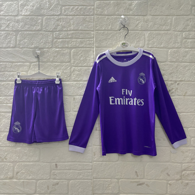 Real Madrid Away Retro Kids Long Sleeve Suit 16/17