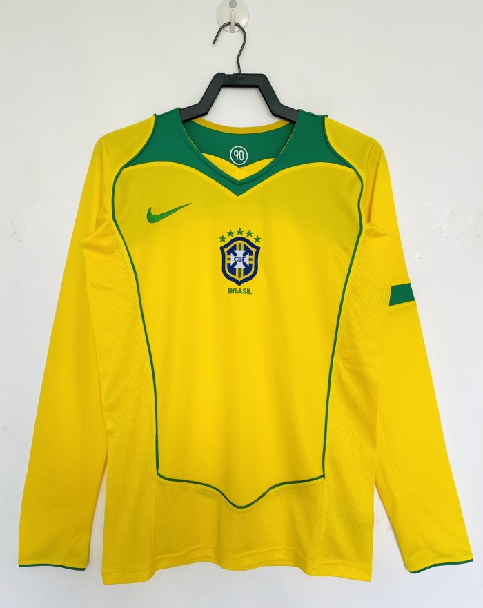Brazil Home Retro Long Sleeve Jersey 2004