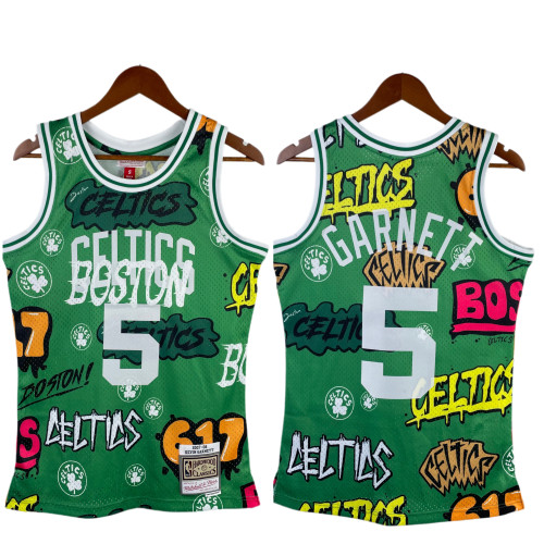 Kevin Garnett Boston Celtics Graffiti Sticker Swingman Retro Jersey Green